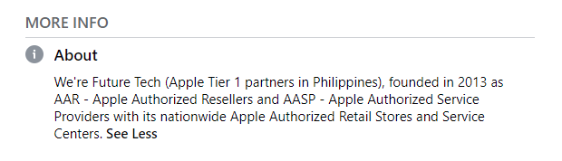 Description of Future Tech on their Facebook page.