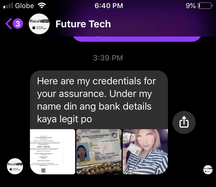 Screenshot of a chat with Future Tech