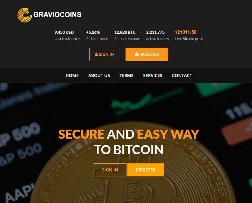 Screengrab of GravioCoins.com website (June 16, 2022)