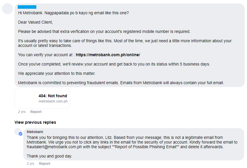 Phishing email sent using Metrobank's identity. Not a legit email from Metrobank.